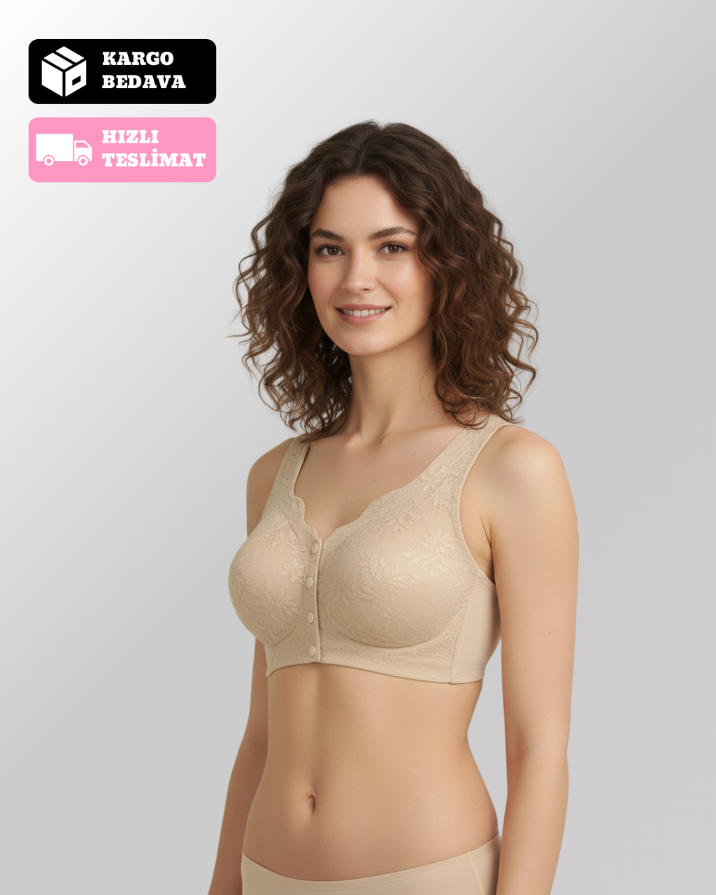 Velmessa™ Düğmeli Rahat ve Destekleyici Dantel Sütyen